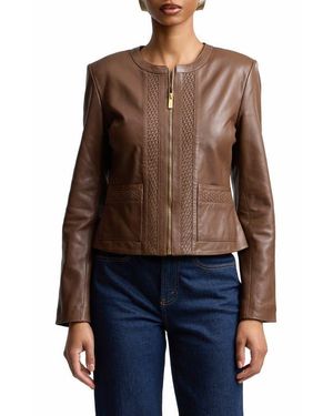 Bagatelle Basketweave Detail Leather Jacket - Blue