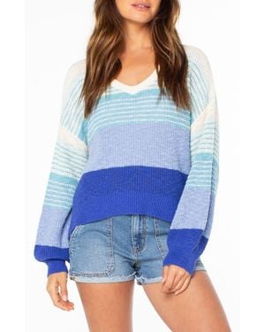 Roxy Vibes Level Stripe Sweater - Blue