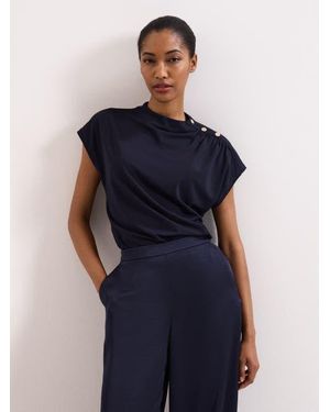 Phase Eight Paige Ruched Shoulder Hardware Ponte Top - Blue