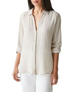 Michael Stars Leo High-Low Cotton Gauze Button-Up Shirt - White