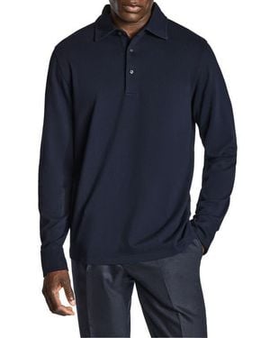 Jack Victor Long Sleeve Organic Cotton Polo - Blue