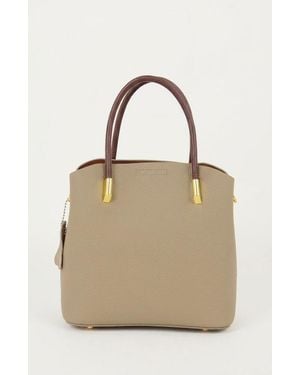 Modenaire Structured Leather Tote With Contrast Handles And Crossbody Strap - Natural