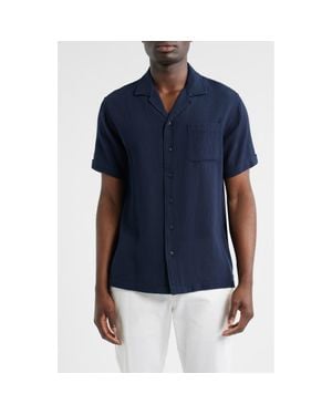 Brooks Brothers Cotton Waffle Camp Shirt - Blue