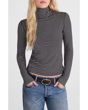 Madewell Stripe Rib Turtleneck Top - Blue