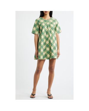 Damson Madder Saffy Smocked Stripe Organic Cotton Minidress in Green | Lyst