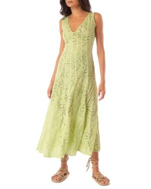Maaji Palm Embroidery Geranium Semisheer Cotton Maxi Dress - Yellow