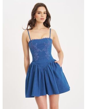 Miss Circle Sacha Puffy Lace Drop Waist Corset Mini Dress in White | Lyst