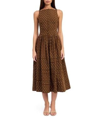 En Saison Stella Polka Dot Midi Dress - Brown