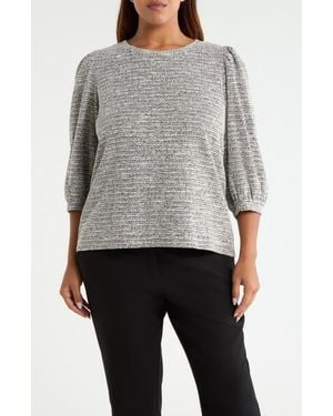 Anne Klein Balloon Sleeve Boucle Knit Top - Gray