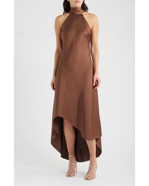 Cece Tie Back Sleeveless High/Low Satin Gown - Brown