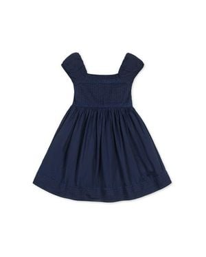 Hope & Henry Kids' Organic Puff Sleeve Pintuck Sateen Party Dress - Blue
