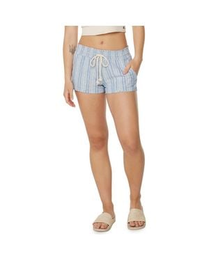 Roxy Oceanside Stripe Linen Blend Shorts - Blue