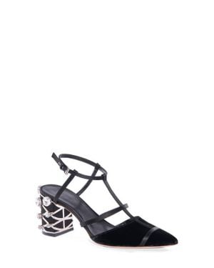 Giambattista Valli Crystal Pointed Toe T-Strap Pump - Blue