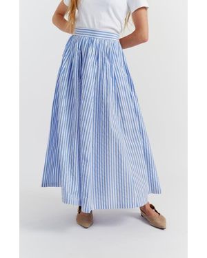 Chinti & Parker Cotton Oxford A-Line Stripe Skirt - Blue