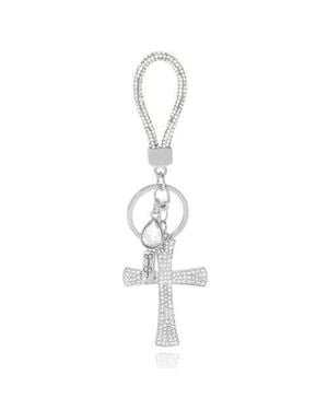 Jessica Simpson Elegant Rhinestone Cross Keychain - White