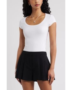 Open Edit Scoop Neck Stretch Cotton T-Shirt - White