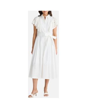 Brave+True Marigold Ruffle Sleeve Cotton Shirtdress - White
