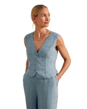 Celtic & Co. Linen Blend Tailored Waistcoat - Blue