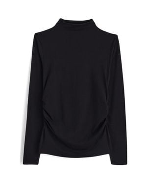 Madewell Ruched Mock Neck Long Sleeve Top - Black