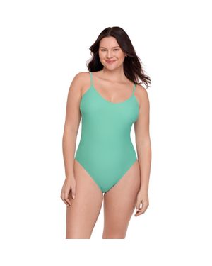 Aqua Green Scoop Neck Open Tie Back One Piece - Green