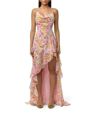 Naked Wardrobe Floral Chiffon Halter High-Low Dress - Multicolor
