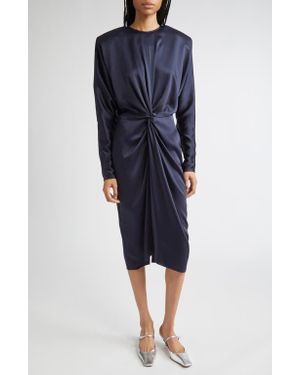 Stella McCartney Draped Long Sleeve Satin Dress - Blue