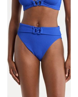 Sanctuary Rib High Waist Bikini Bottoms - Blue
