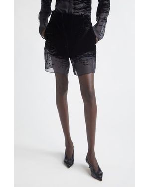 GRACE LING Glitch Devoré Velvet & Sheer Chiffon Shorts - Black