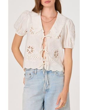 Astr Eider Tie Front Eyelet Top - White