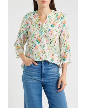 Apny Mixed Stripe Mandarin Collar Button-Up Shirt - White