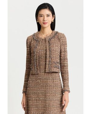 Ming Wang Eyelash Tweed Knit Jacket - Natural