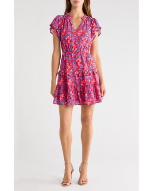 Sugarlips Averly Print Ruffle Trim Tiered Babydoll Minidress