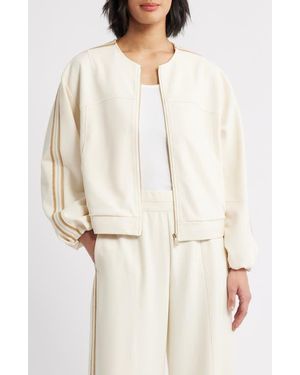 Wit & Wisdom Stripe Trim Front Zip Jacket - White