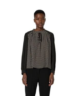Gerard Darel Arielle Tie Neck Polka Dot Blouse - Black