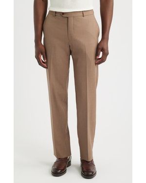 Berle Lightweight Flat Front Mesh Weave Wool Dress Pants - Natural