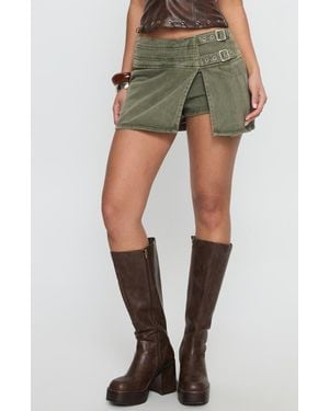 Princess Polly Generous Faux Wrap Denim Skort - Green