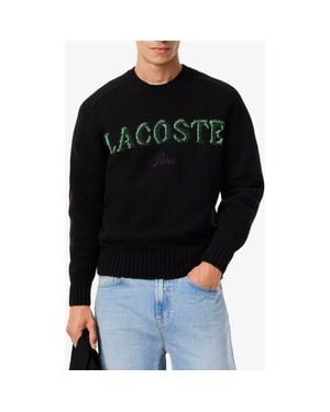 Lacoste Intarsia Logo Wool Crewneck Sweater - Black