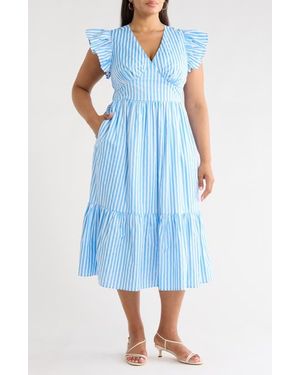 Sugarlips Saida Stripe Ruffle Midi Dress - Blue