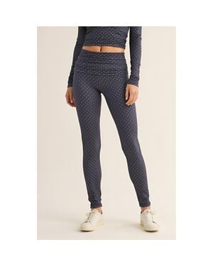 Modenaire Polka Dot Print High Waist Full-Length Leggings With Wide Waistband - Blue