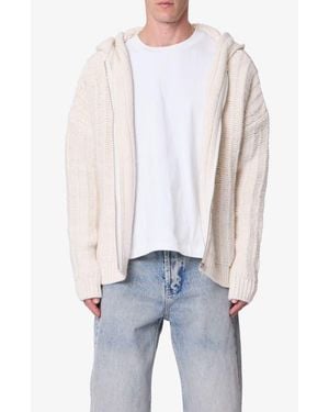 MNML Open Stitch Zip Hooded Cardigan - White