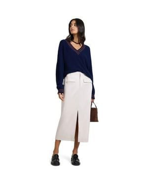 Onia Deep V-Neck Varsity Pullover Sweater - Blue