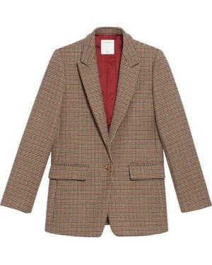 Sandro Queen Check Wool & Cotton Blend Blazer - Brown