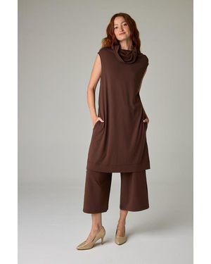 eavolu® Kakadu Eco-Luxe Rib Sleeveless Funnel Neck Tunic/Dress - Brown