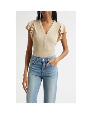 Veronica Beard Aphrodite Ruffle Sleeve Rib Top - Natural