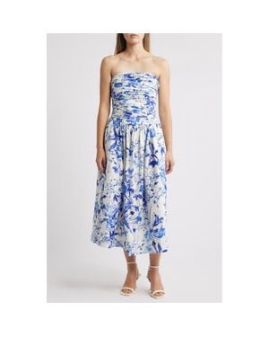 Chelsea28 Ruched Linen Blend Strapless Sundress - Blue