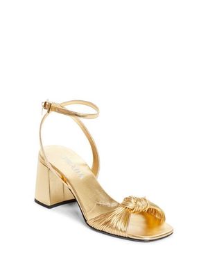 Prada Block Heel Ankle Strap Sandal - Metallic