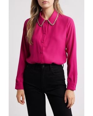 NIKKI LUND Sylvi Rhinestone Collar Shirt - Pink
