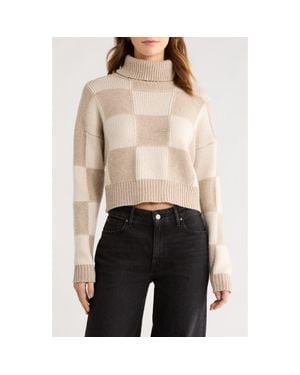 Splendid Thea Check Crop Turtleneck Sweater - Natural