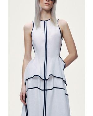 Nocturne Contrast Trim Peplum Top - White