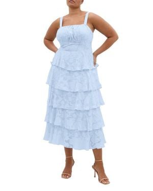 City Chic Daniela Tiered Ruffle Sleeveless Midi Dress - Blue